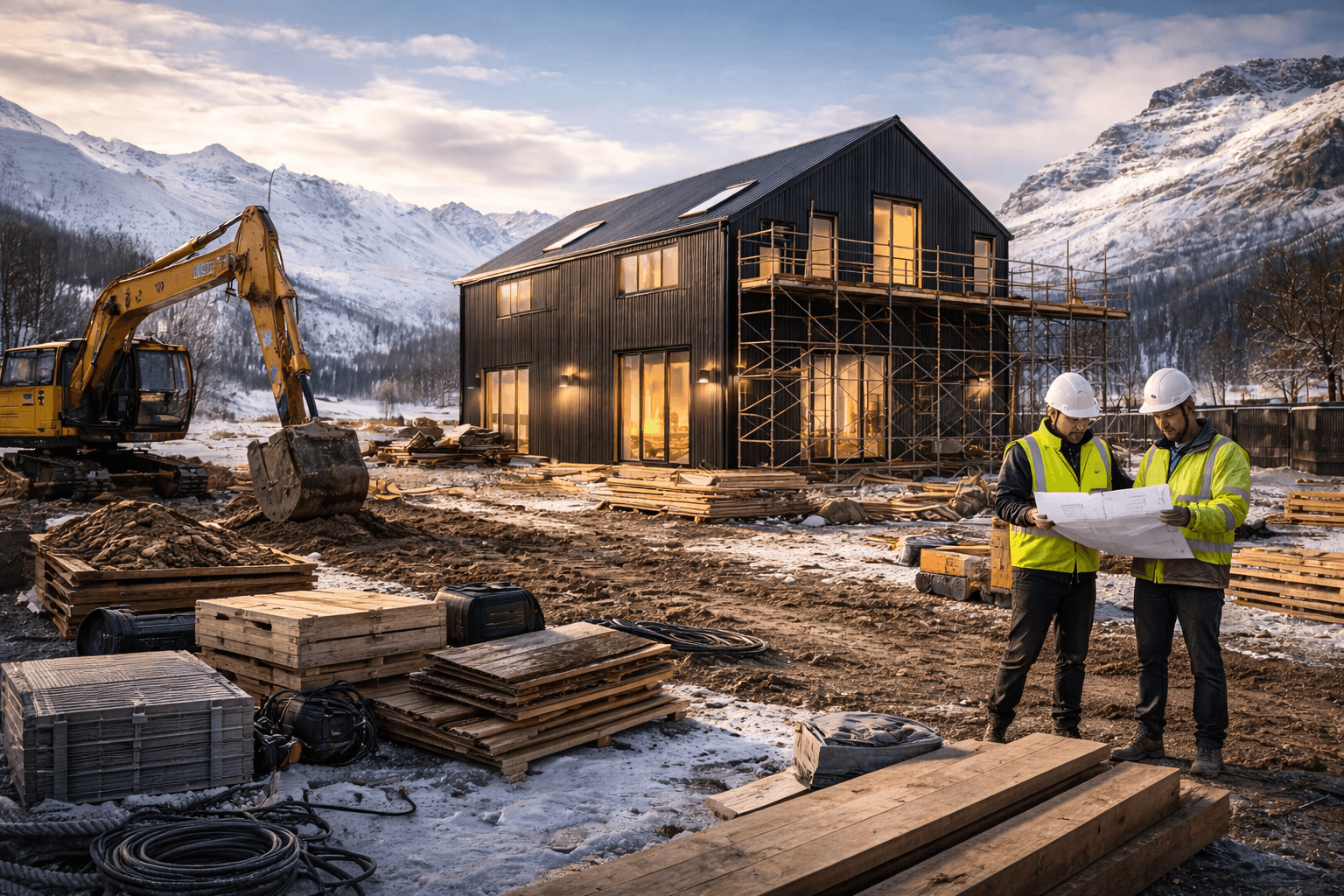 Verkfæri trésmiðs og viðarplankar.